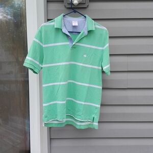 Brooks Brothers Green and White Polo Shirt  Stripes 100% Cotton Small Slim Fit
